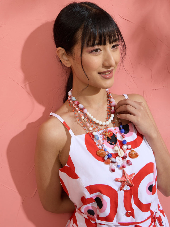 Women Red Evil Eye Print Vest Top With Shorts