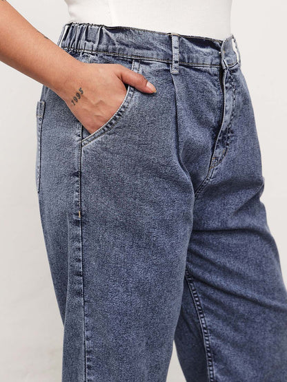 Blue Blast Denim Button Down Top With Mom Fit Jeans