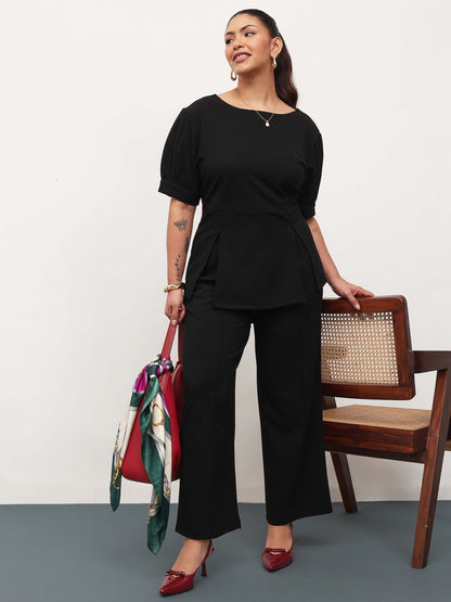 Black Round Neck Top With Straight Pants