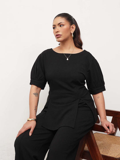 Black Round Neck Top With Straight Pants