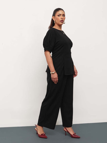 Black Round Neck Top With Straight Pants