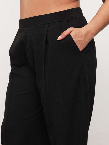 Black Round Neck Top With Straight Pants