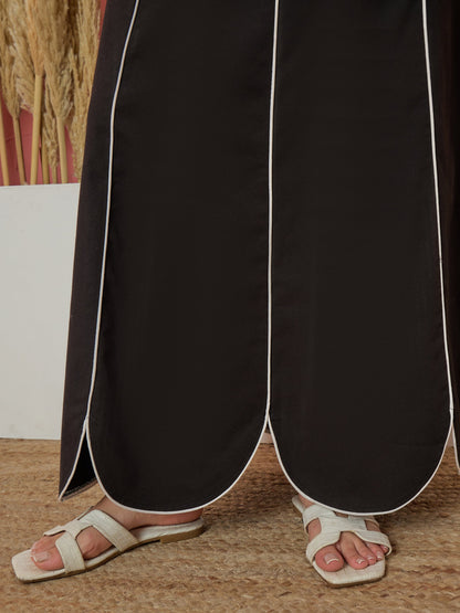 Black Twill Strappy Crop Top With Scalloped Skirt