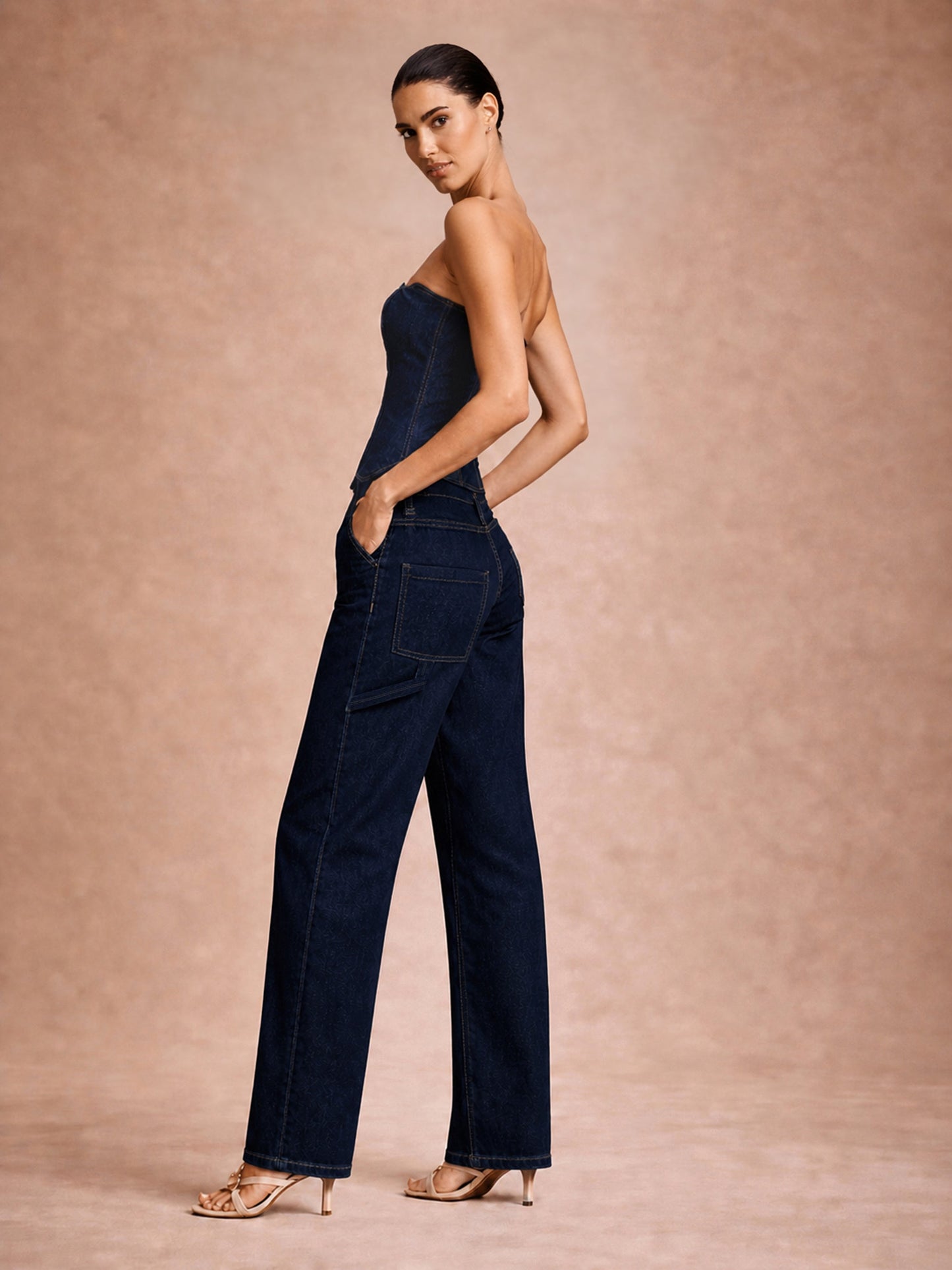 Blue Denim Tube Top With Mom Fit Jeans