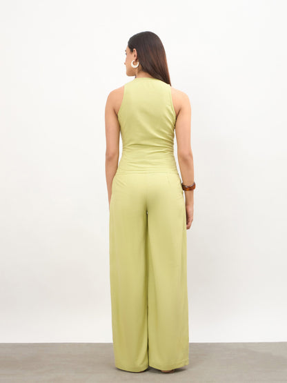 Green Vest Top With Belted Straight Pants