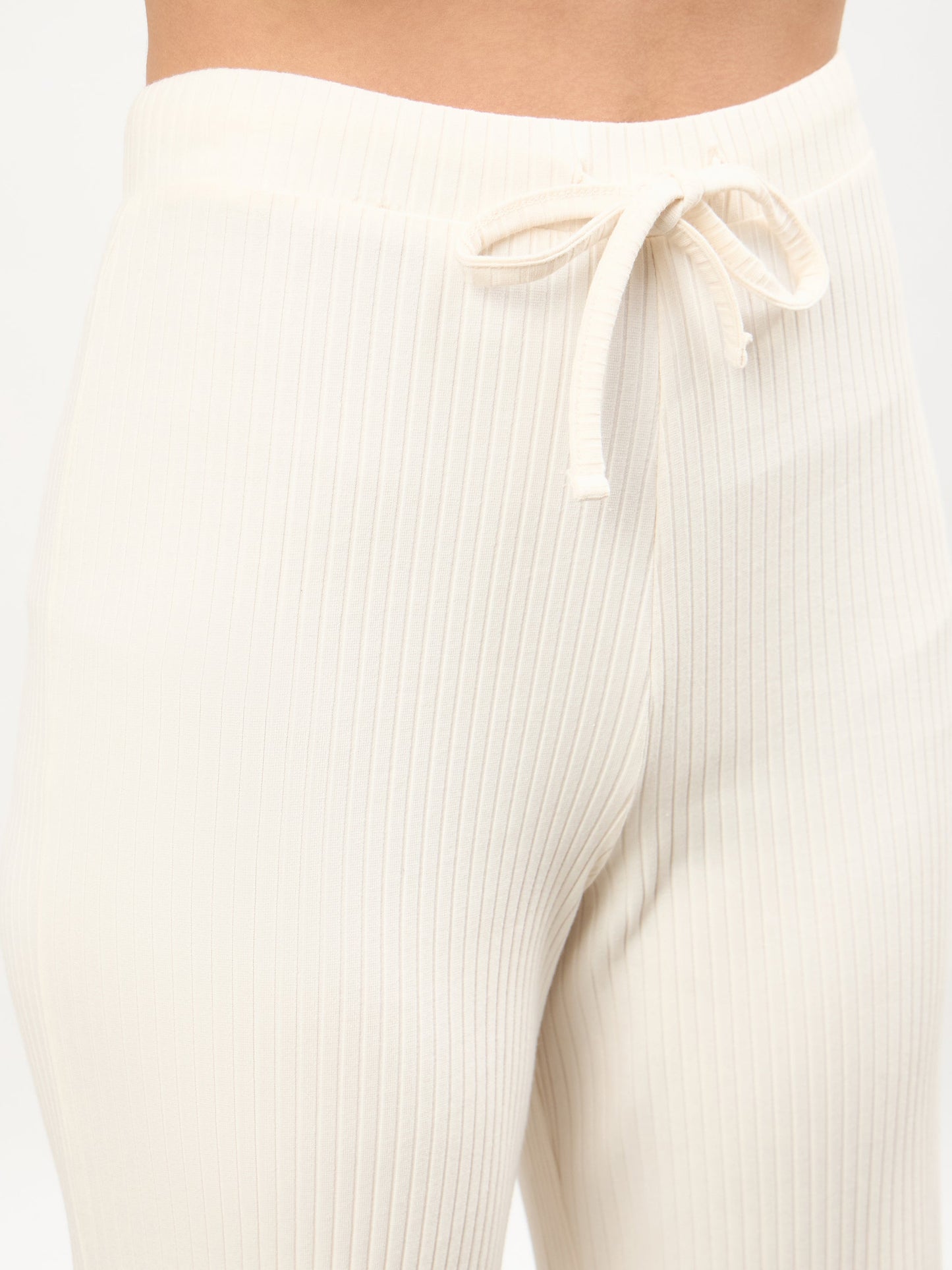 Off-White Round Neck Button Down Top With Drawstring Pants
