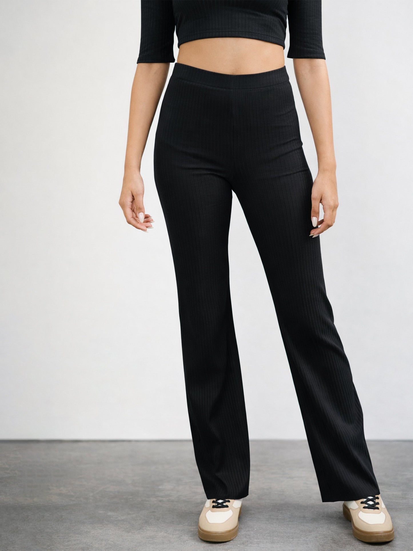 Black V-Neck Crop Top With Elasticated Pants