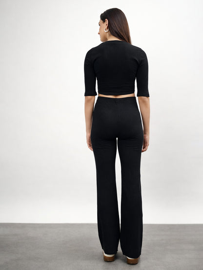 Black V-Neck Crop Top With Elasticated Pants
