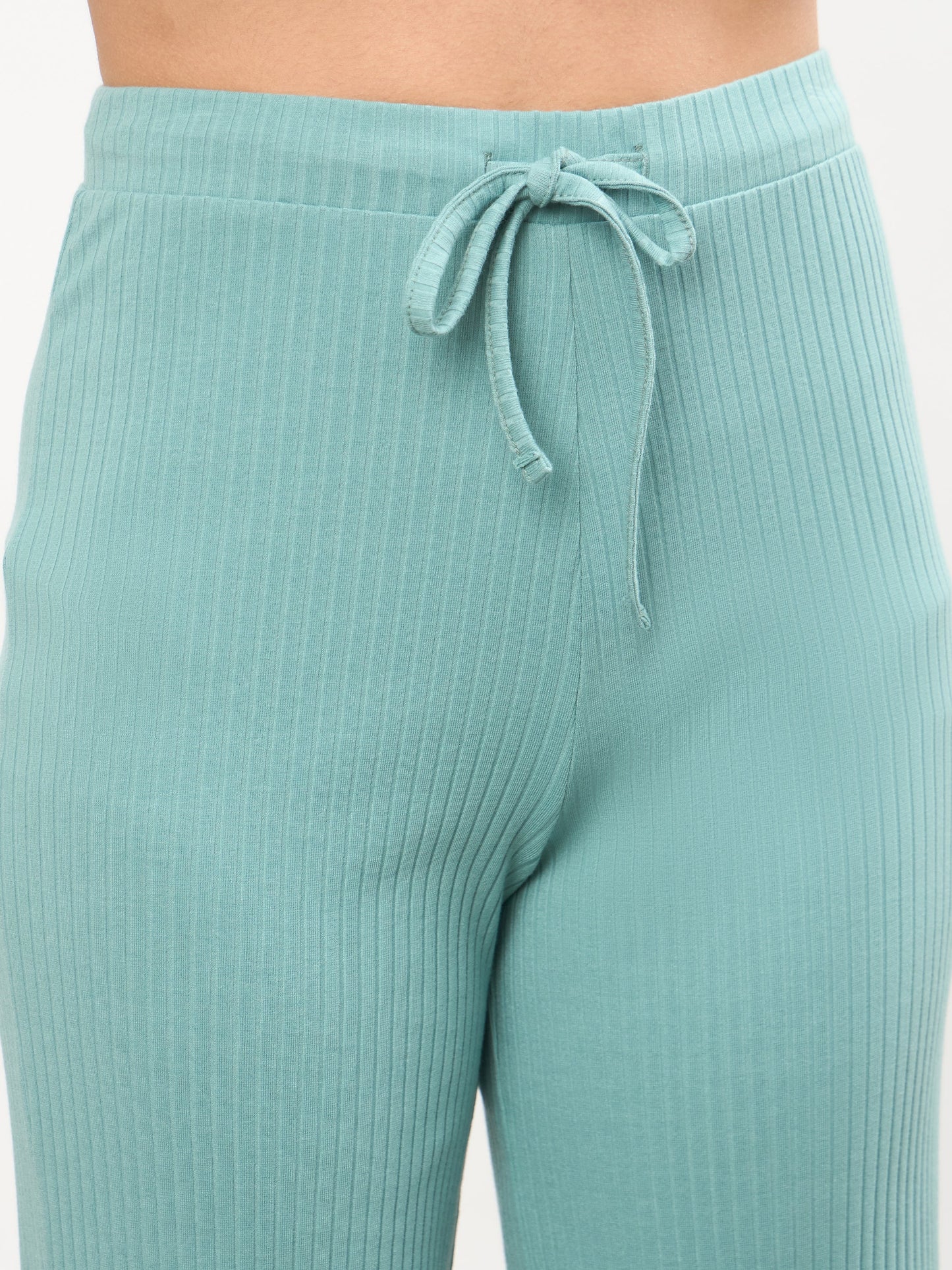 Sea Green Square-Neck Regular Top With Straight Pants