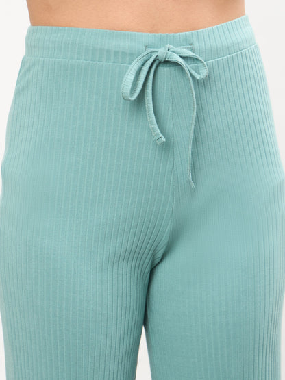 Sea Green Square-Neck Regular Top With Straight Pants