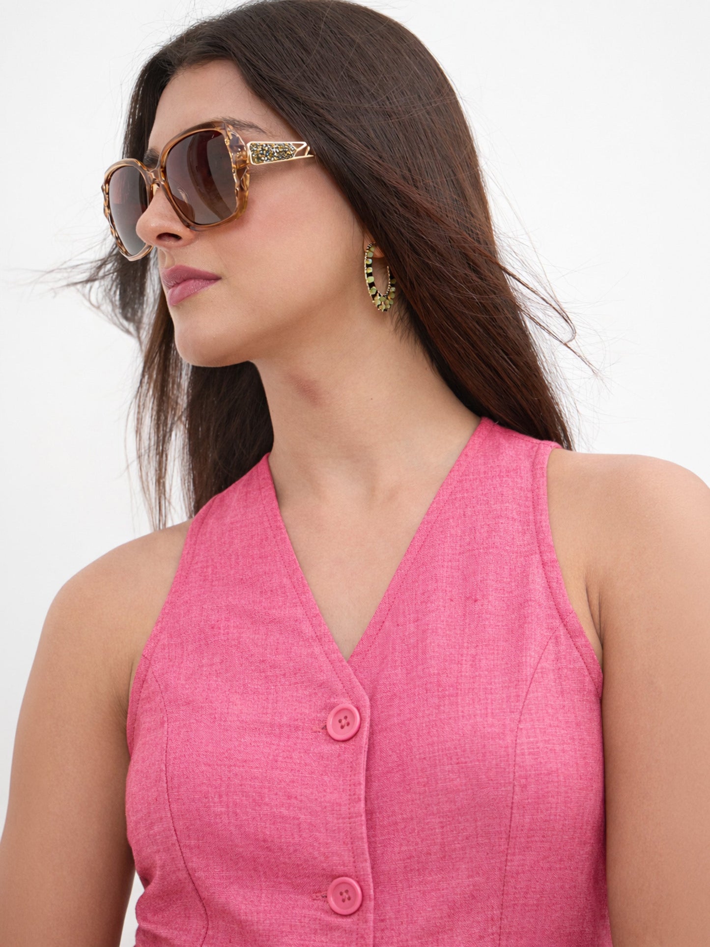 Pink Vest Top With Belted Straight Pants