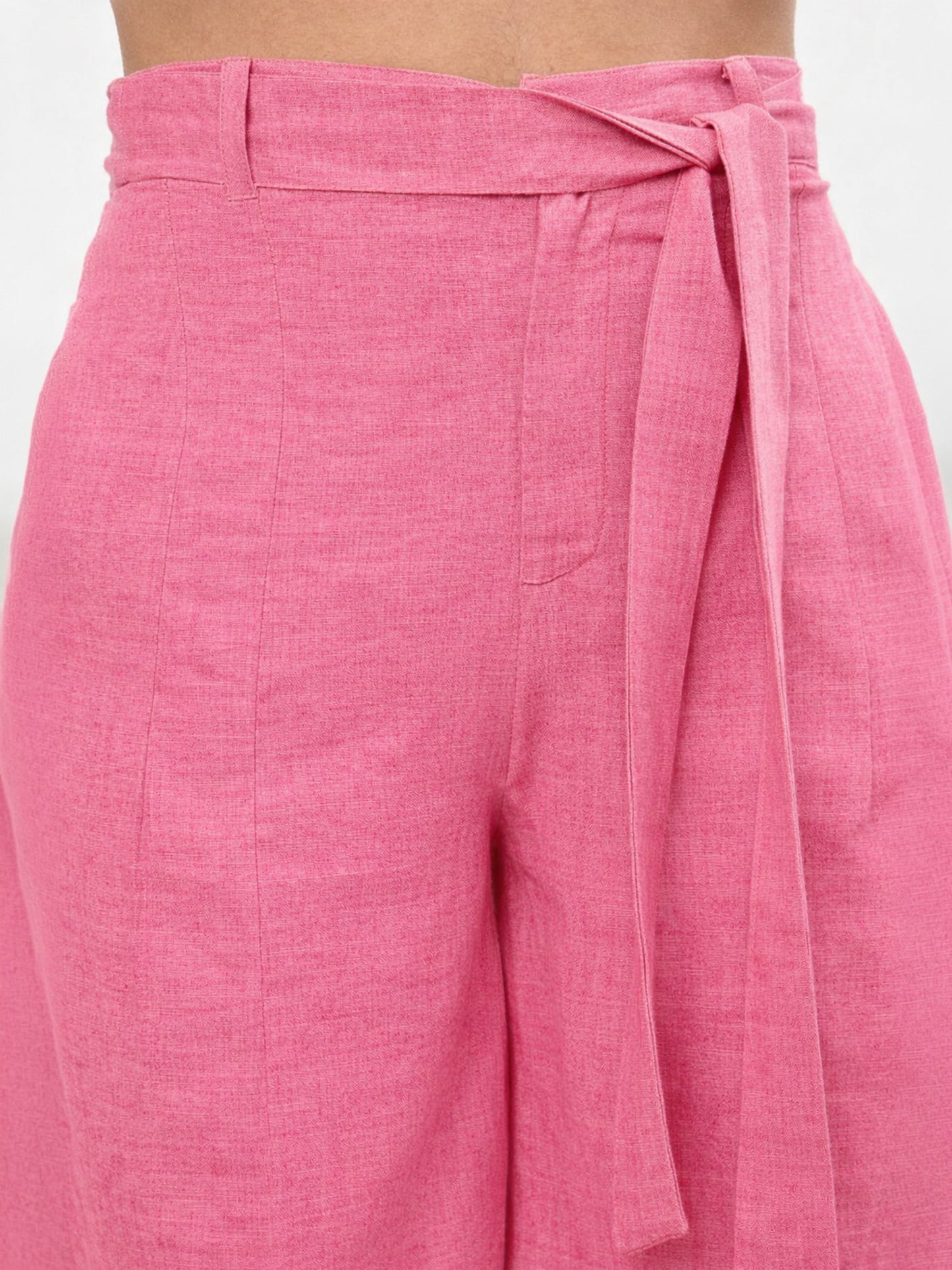 Pink Vest Top With Belted Straight Pants
