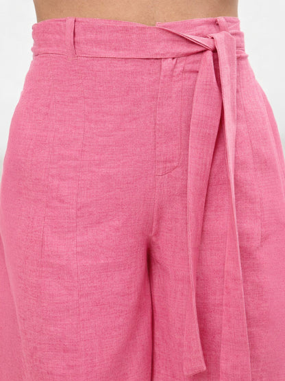 Pink Vest Top With Belted Straight Pants