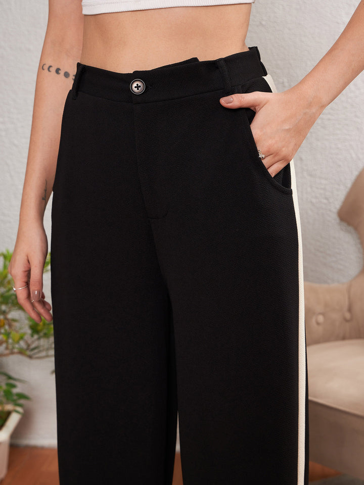 Women Black Longline Blazer With Side Tape Pants