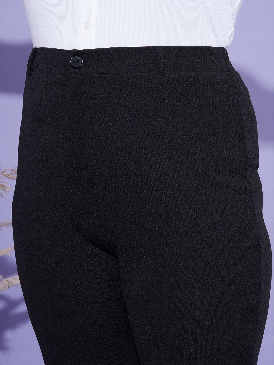 Black Peplum Top With Kick Pleats Pants-SASSAFRAS Curve