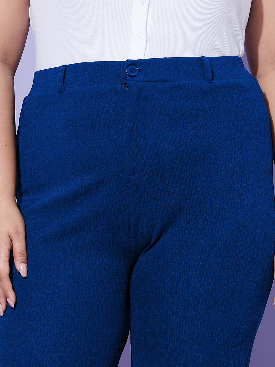 Royal Blue Peplum Top With Kick Pleats Pants-SASSAFRAS Curve