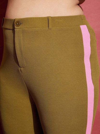 Olive Ruched Shirt With Side Tape Pants