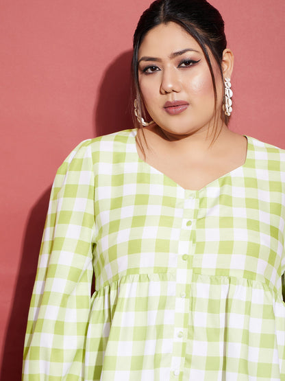 Green & White Check Top With Tapered Pants