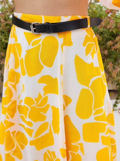 Mustard Floral Wrap Top with Skirt