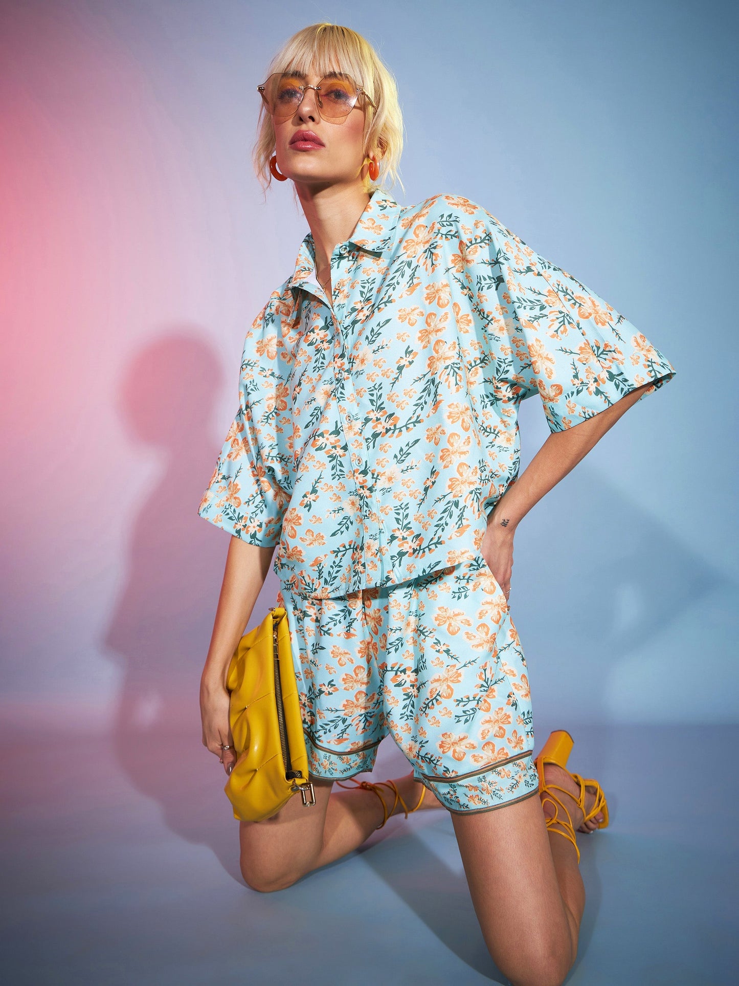 Green Floral Boxy Shirt With Paperback Shorts