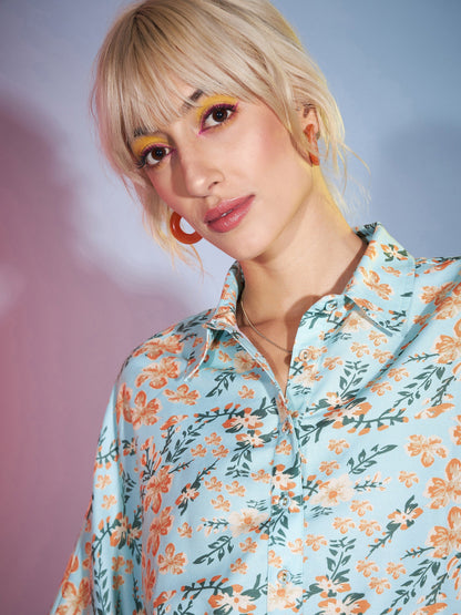Green Floral Boxy Shirt With Paperback Shorts