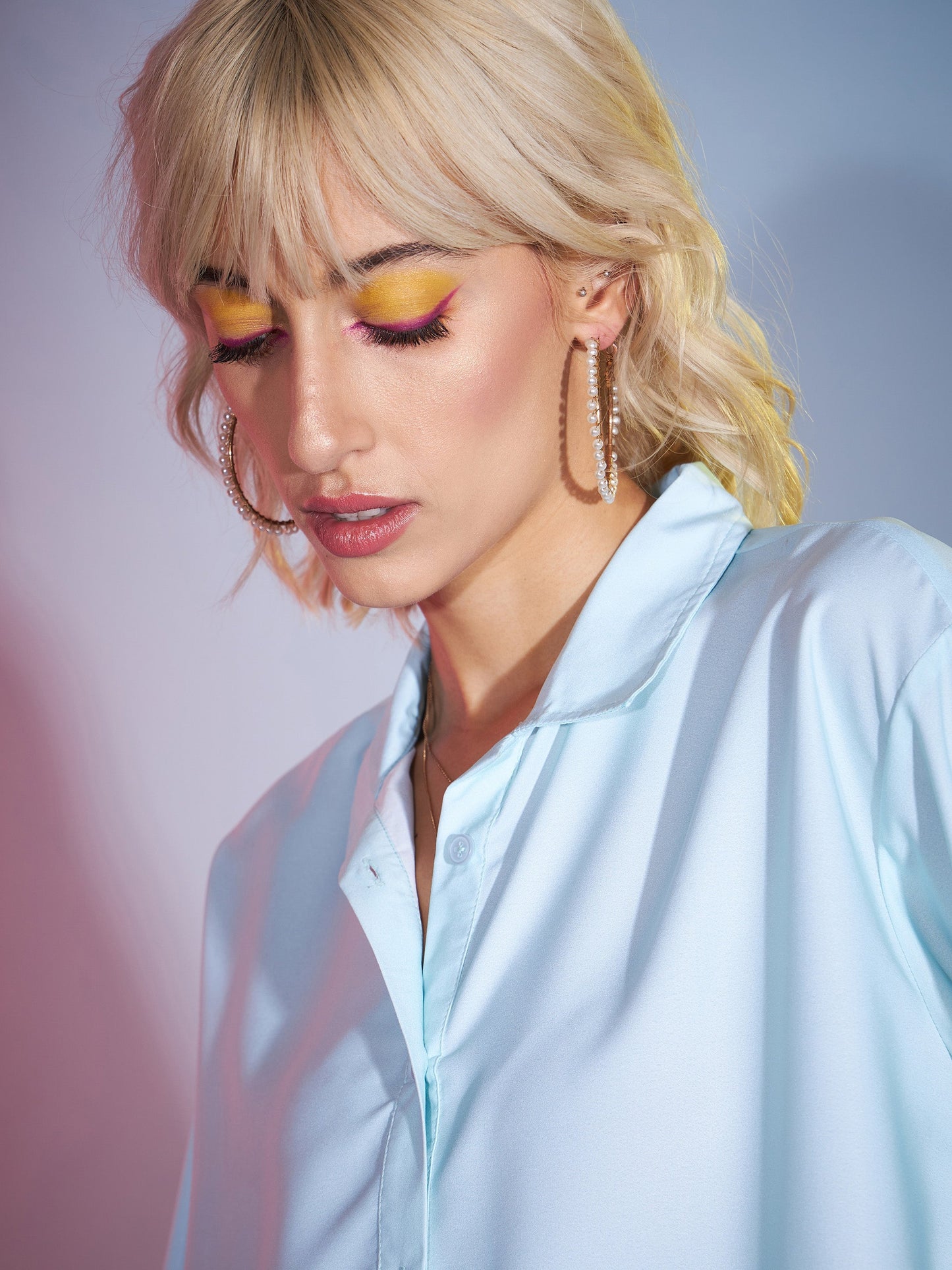 Women Turquoise Floral Oversized Shirt With Tapered Pants