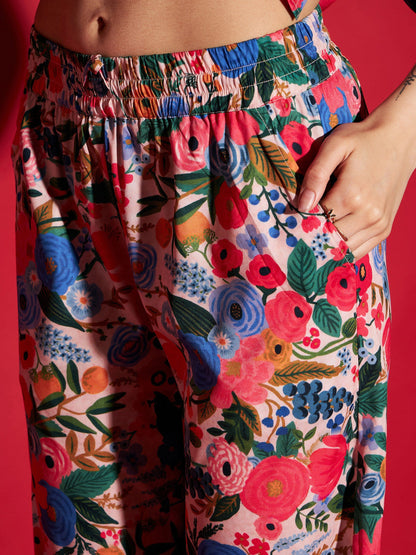 Women Multi Floral Peplum Top With Straight Pants