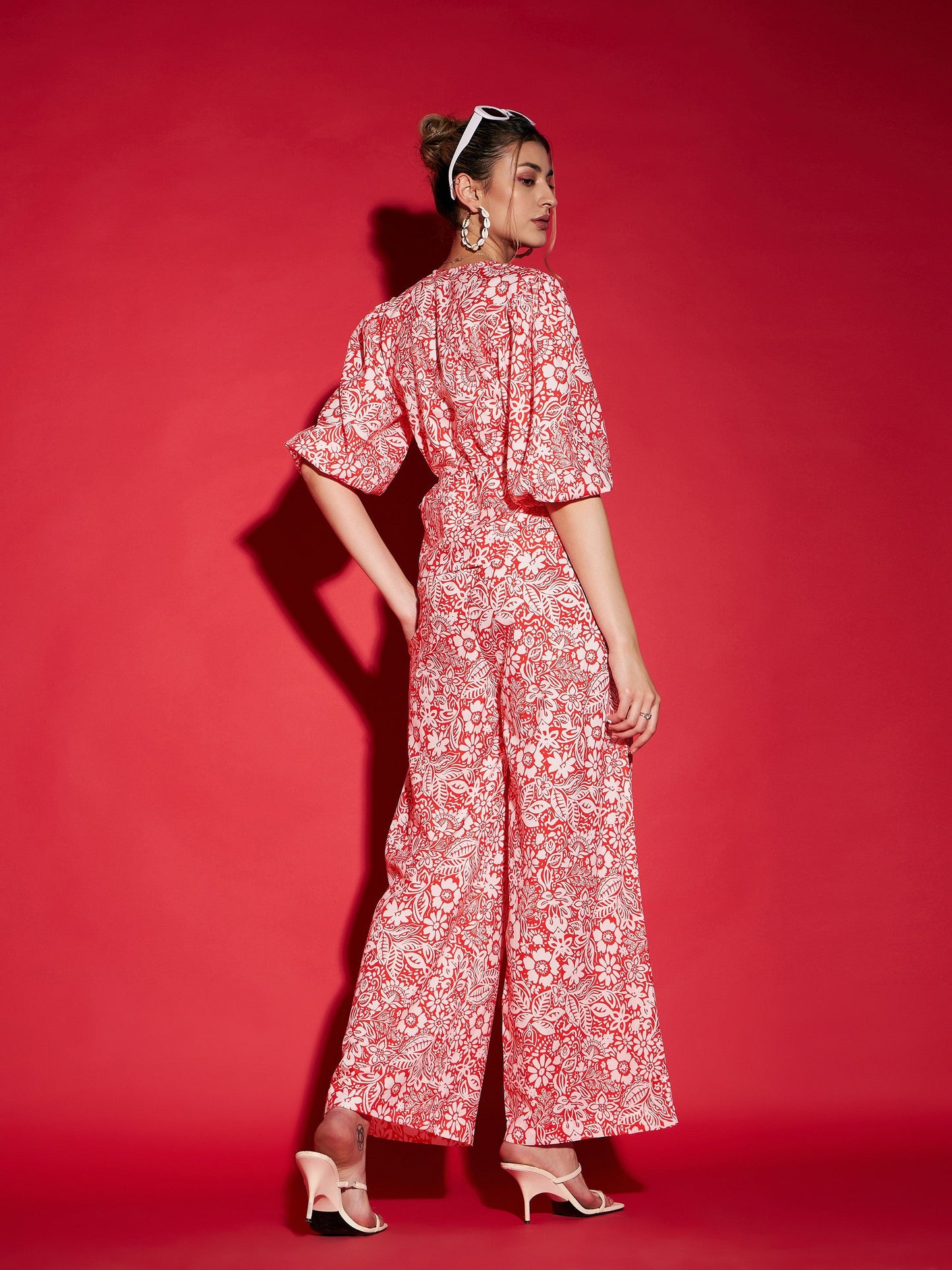 Orange Floral Wrap Top With Straight Pants