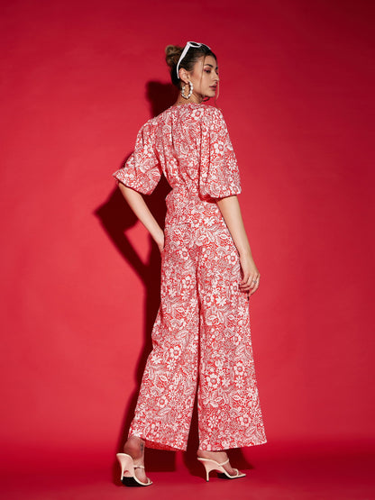 Orange Floral Wrap Top With Straight Pants
