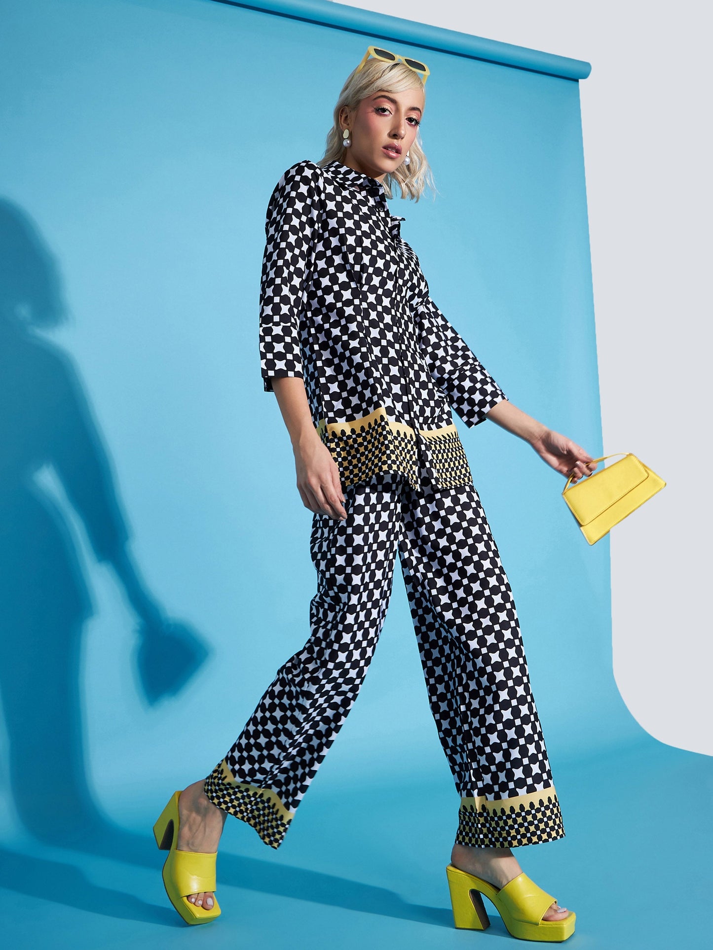 Black & White Printed Shirt With Straight Pants