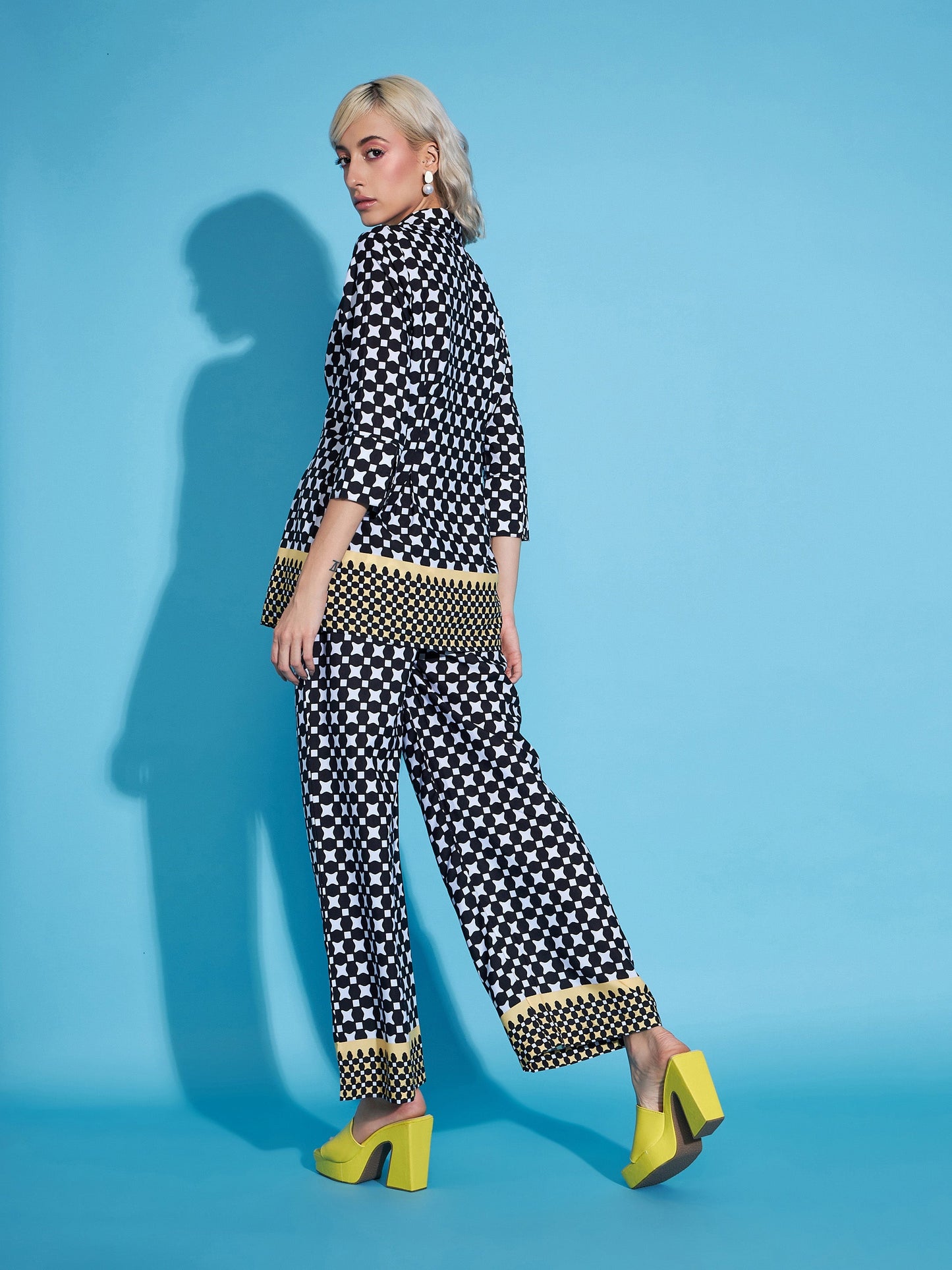 Black & White Printed Shirt With Straight Pants