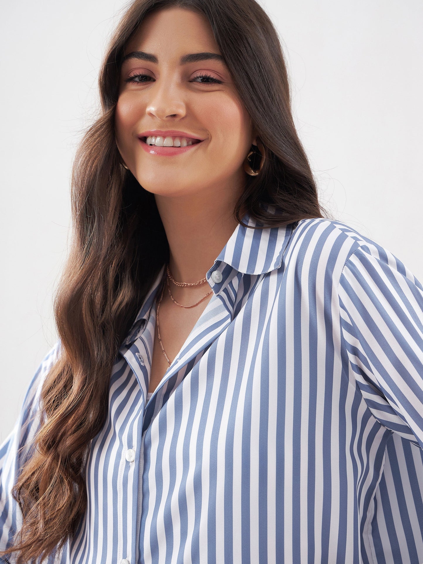 Blue Stripes Notch Collar Shirt With Lounge Pants