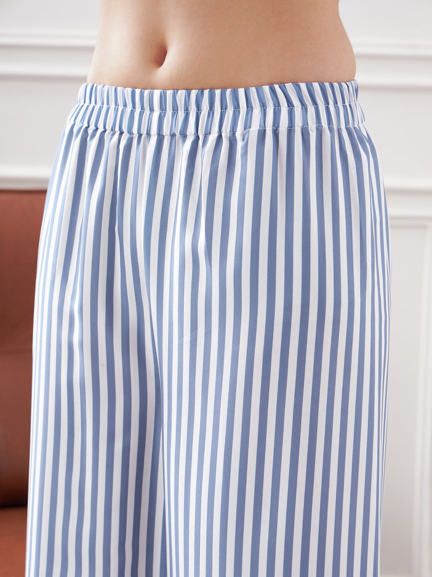 Blue Stripes Notch Collar Shirt With Lounge Pants