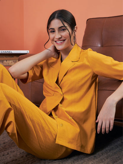 Mustard Short Sleeve Shirt With Lounge Pants