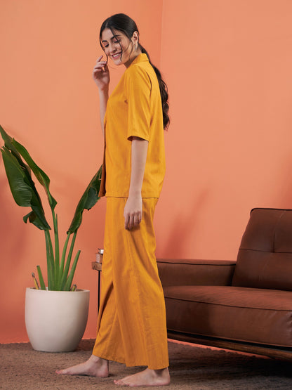 Mustard Short Sleeve Shirt With Lounge Pants
