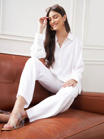 White Satin Shirt With Lounge Pants