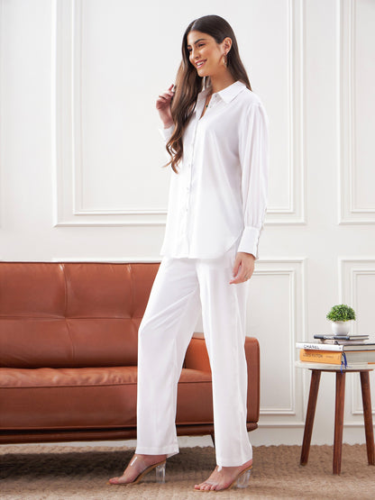 White Satin Shirt With Lounge Pants