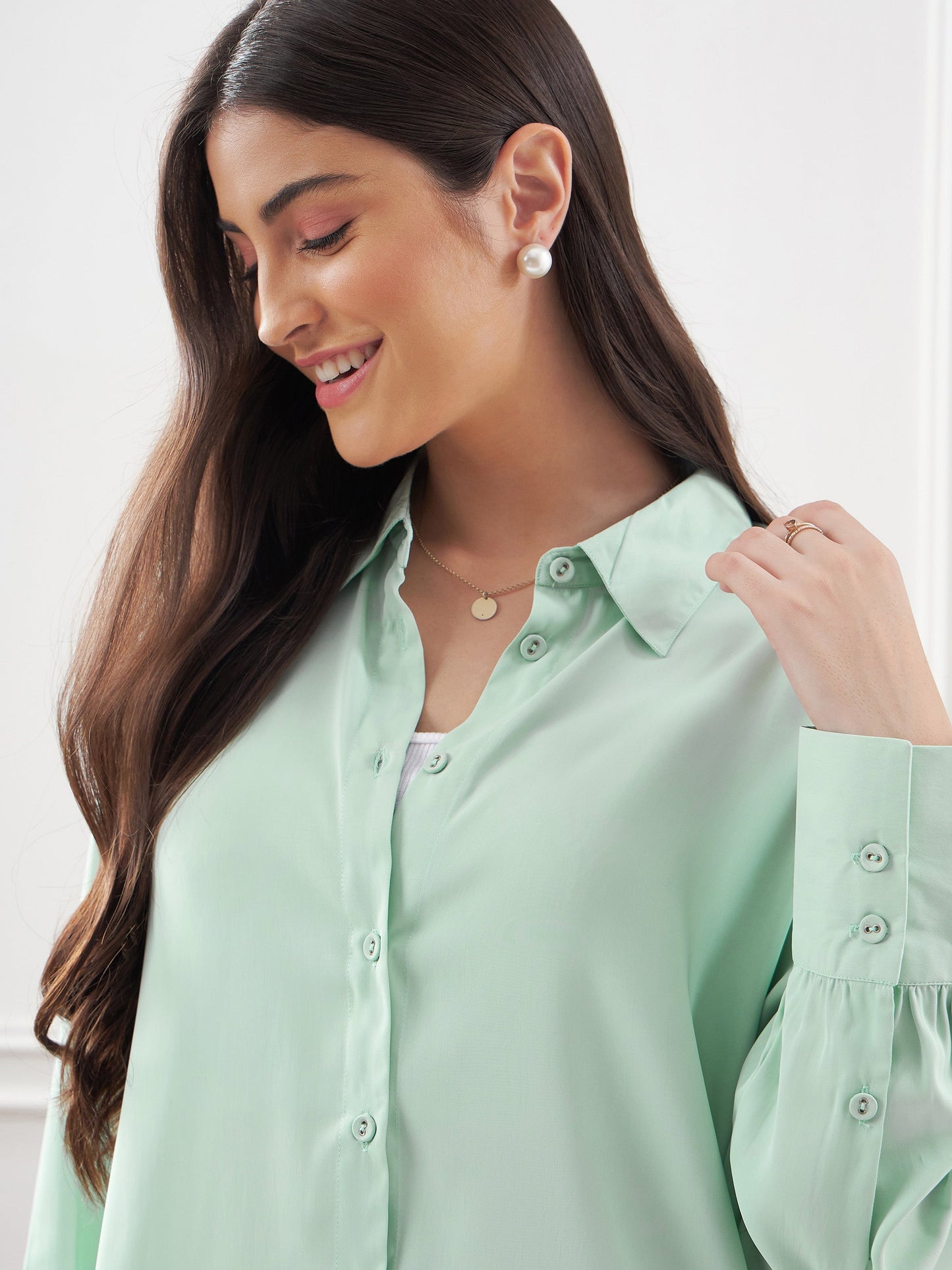 Mint Green Satin Shirt With Lounge Pants