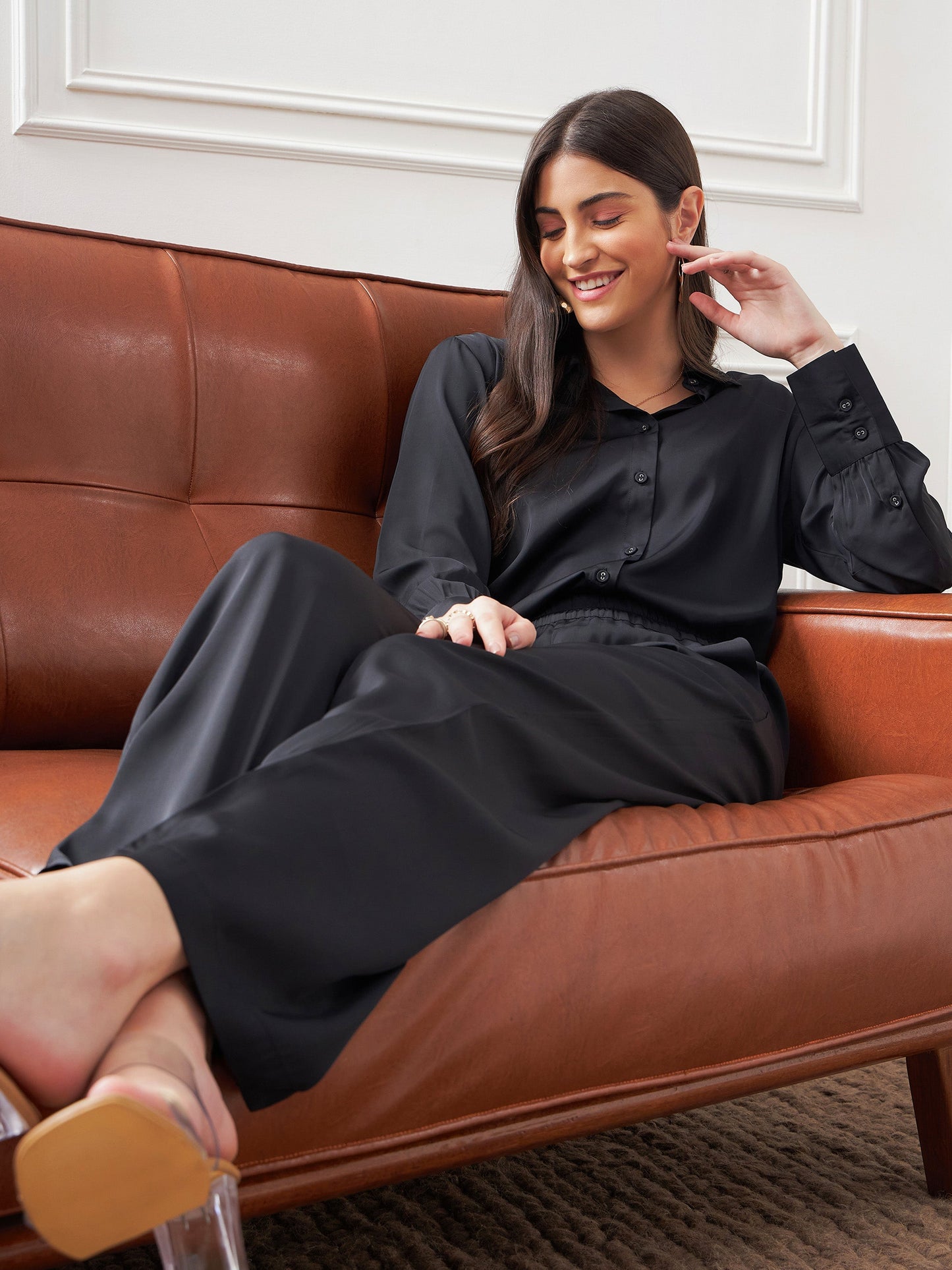 Black Satin Shirt With Lounge Pants