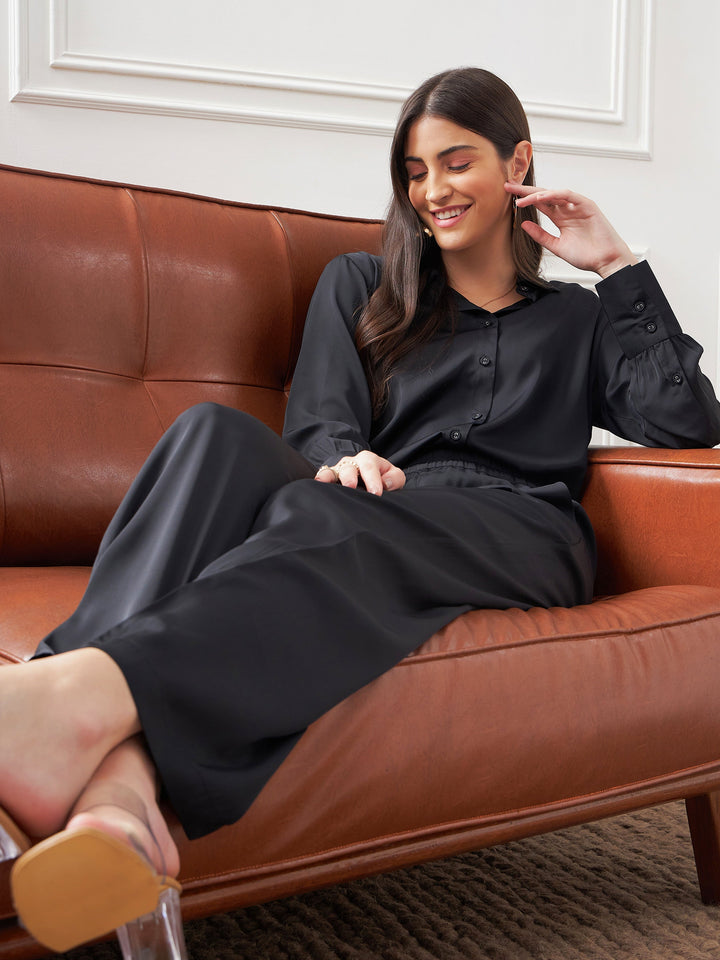 Black Satin Shirt With Lounge Pants