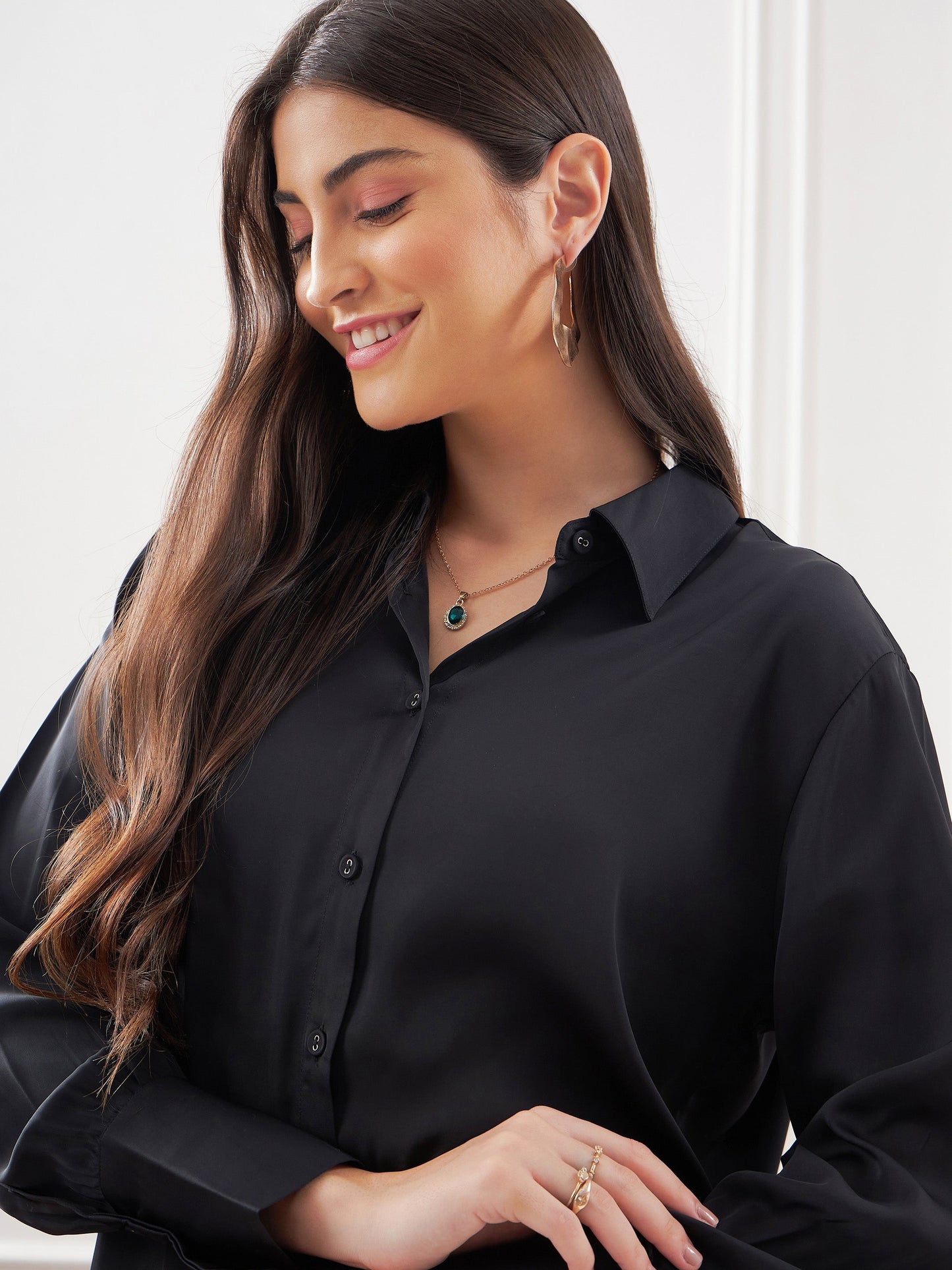 Black Satin Shirt With Lounge Pants