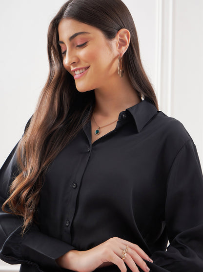 Black Satin Shirt With Lounge Pants