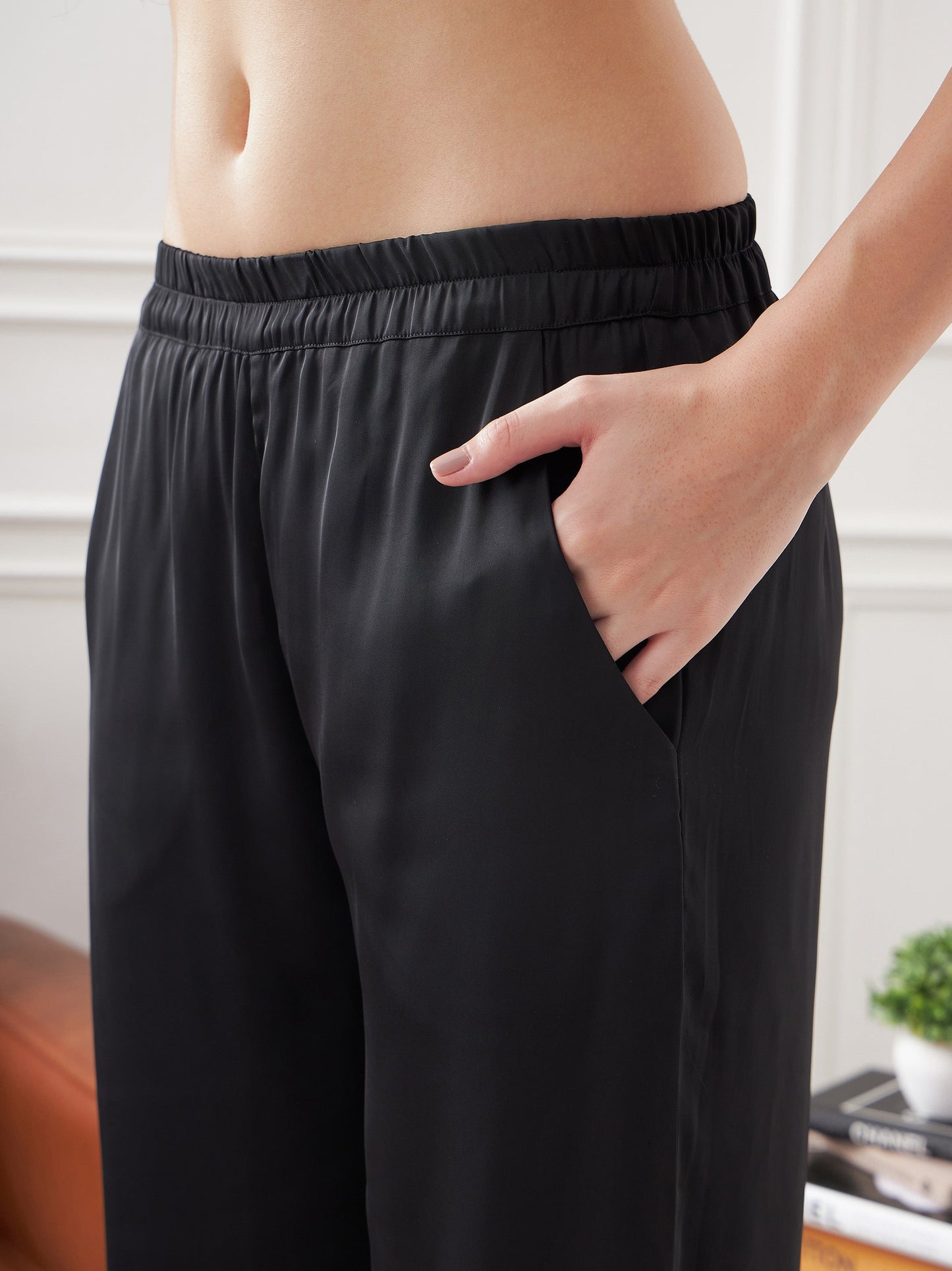 Black Satin Shirt With Lounge Pants