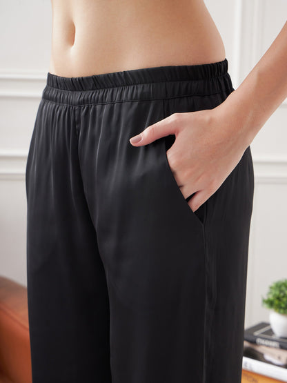 Black Satin Shirt With Lounge Pants
