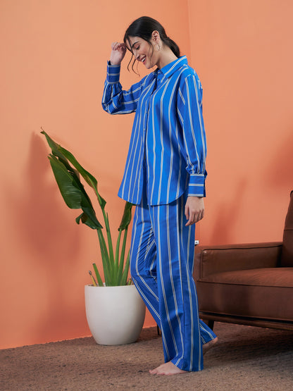 Blue Stripes Shirt With Lounge Pants