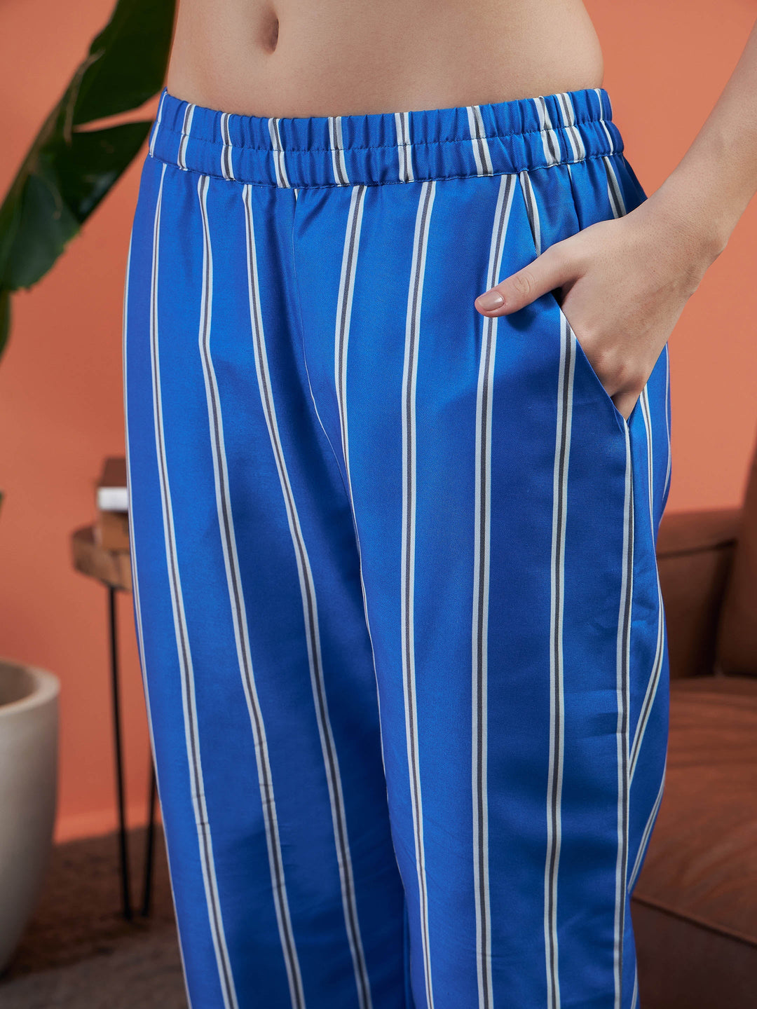 Blue Stripes Shirt With Lounge Pants