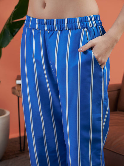 Blue Stripes Shirt With Lounge Pants