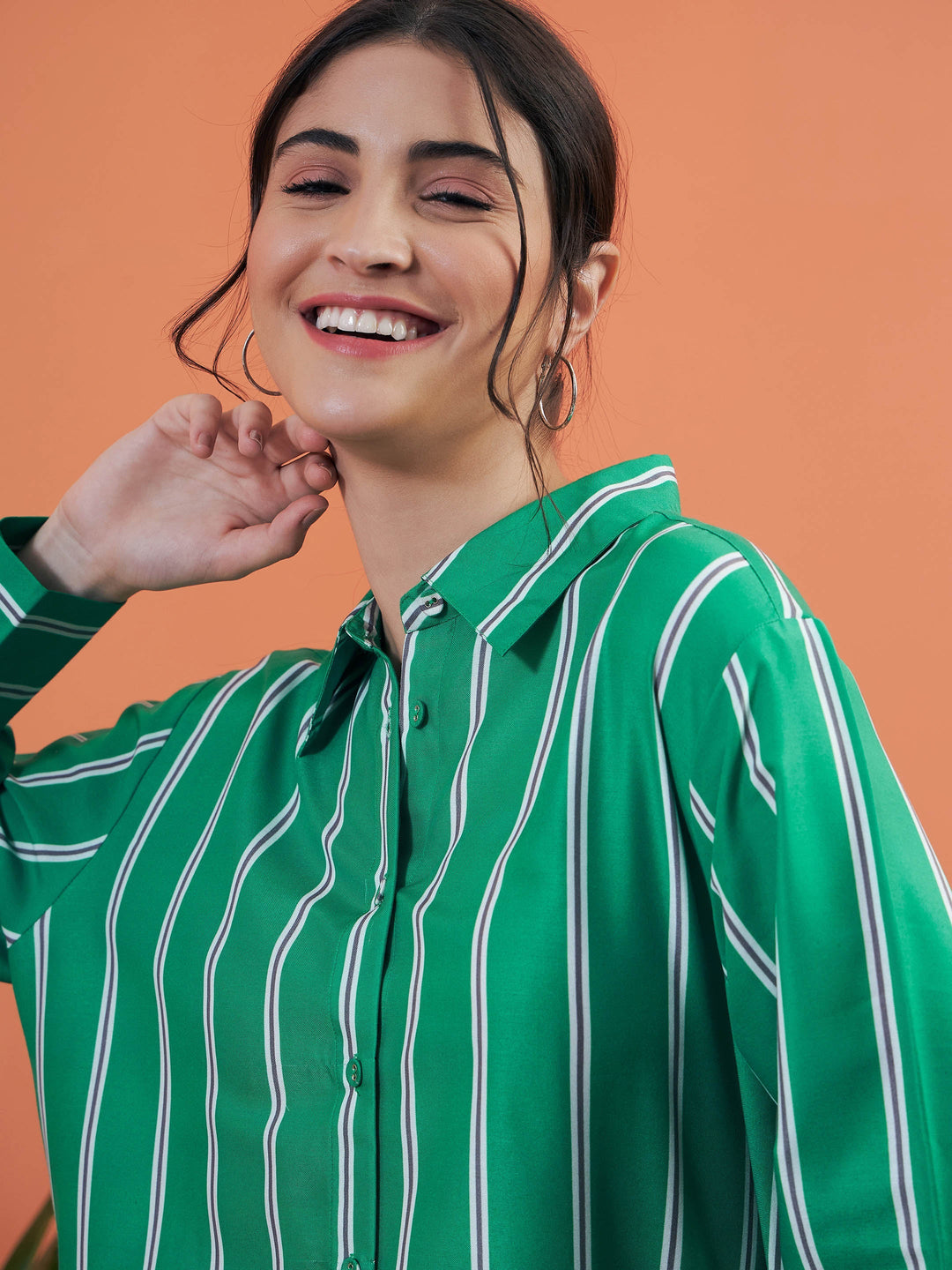 Green Stripes Shirt With Lounge Pants