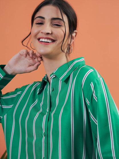 Green Stripes Shirt With Lounge Pants