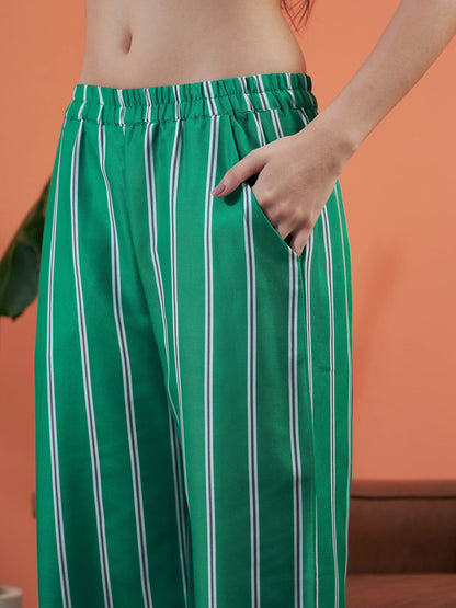 Green Stripes Shirt With Lounge Pants